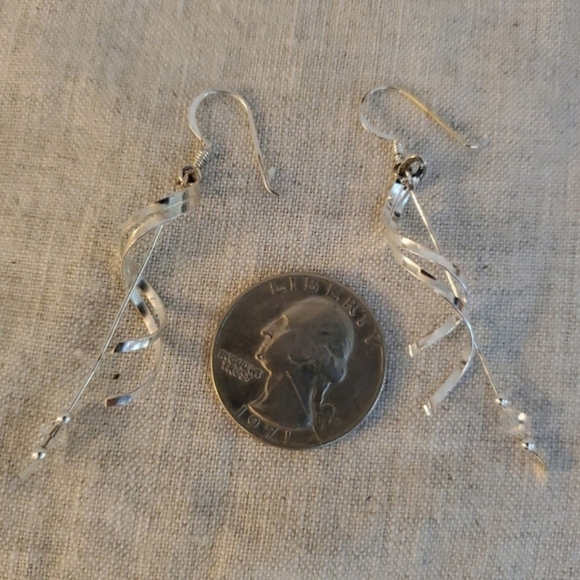 Sterling Silver Swirly Dangle Drop Earrings - Picture 3 of 4